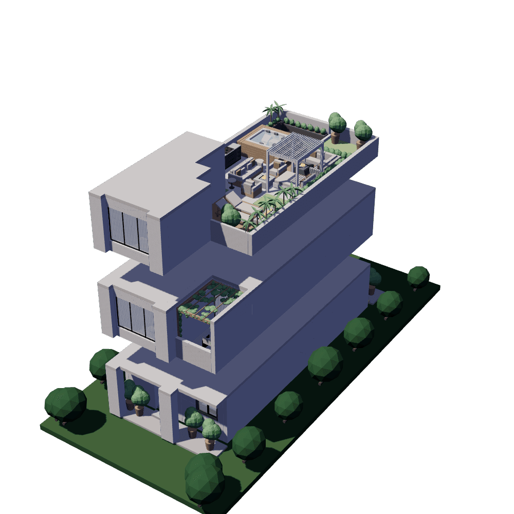 The villa’s three levels lifted apart.