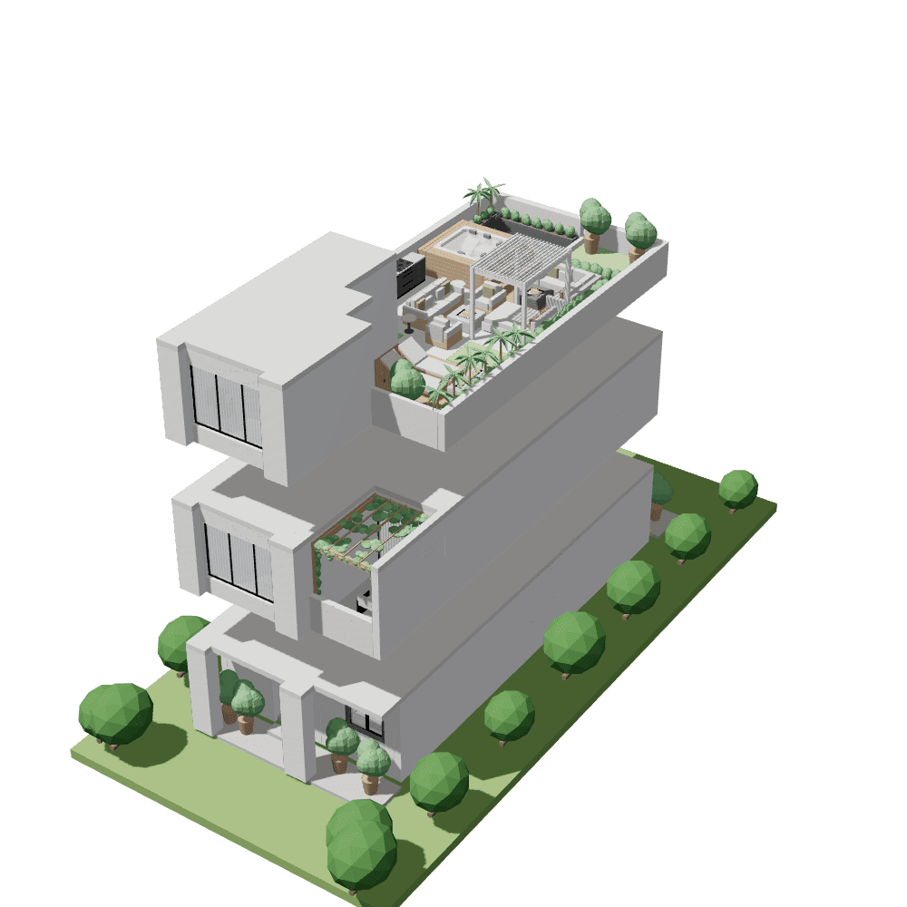 The villa’s three levels lifted apart.