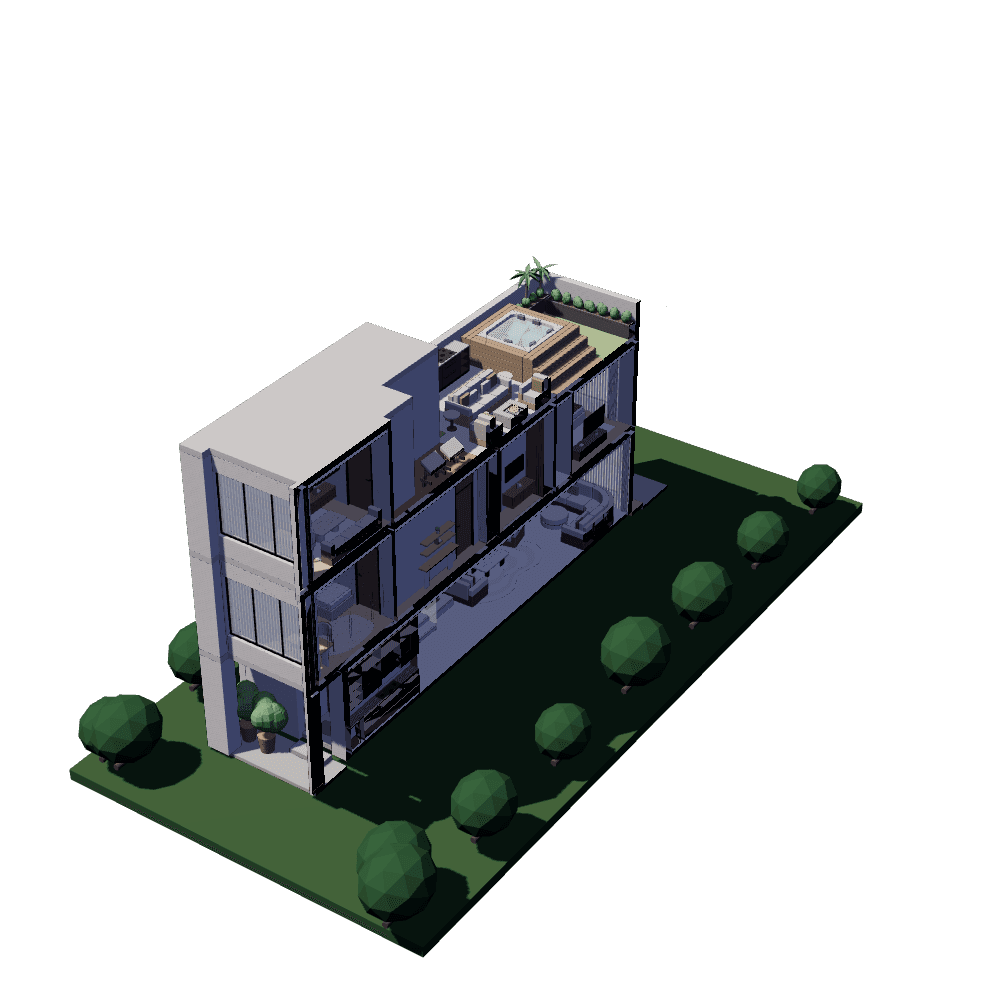 The villa cut along its length, as Section A is drawn.