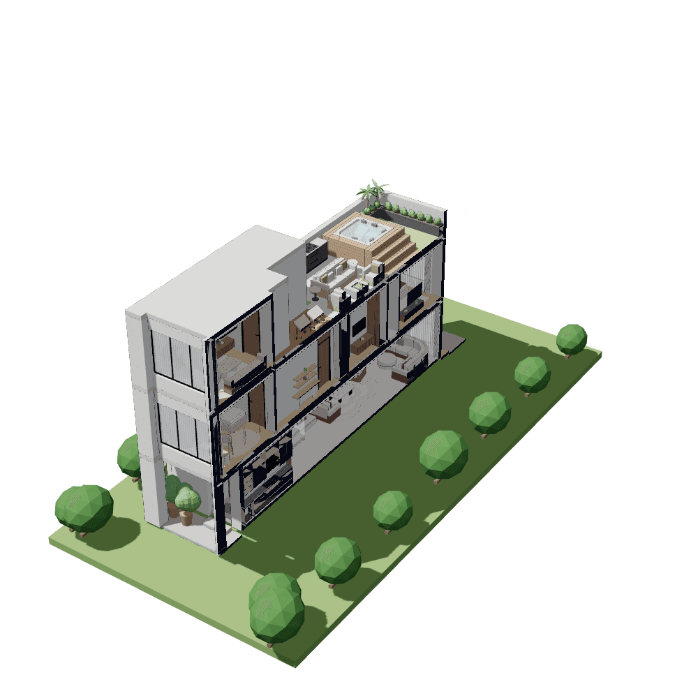 The villa cut along its length, as Section A is drawn.